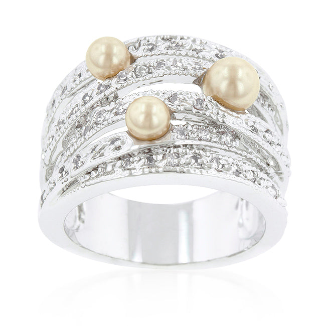 Refined Edge Signature Line Champagne Pearl Cocktail Ring - Friggin Jewelry Fashion