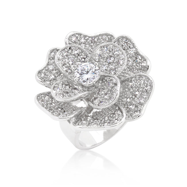 Coveted Spark Signature Edit Large Flower Cubic Zirconia Cocktail Ring - Friggin Jewelry Fashion