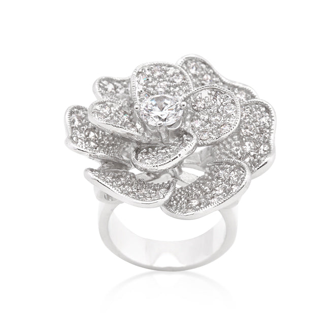 Coveted Spark Signature Edit Large Flower Cubic Zirconia Cocktail Ring - Friggin Jewelry Fashion