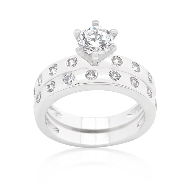 Classic Form Contemporary Edit Bezel Set Round Cut Bridal Ring Set - Friggin Jewelry Fashion