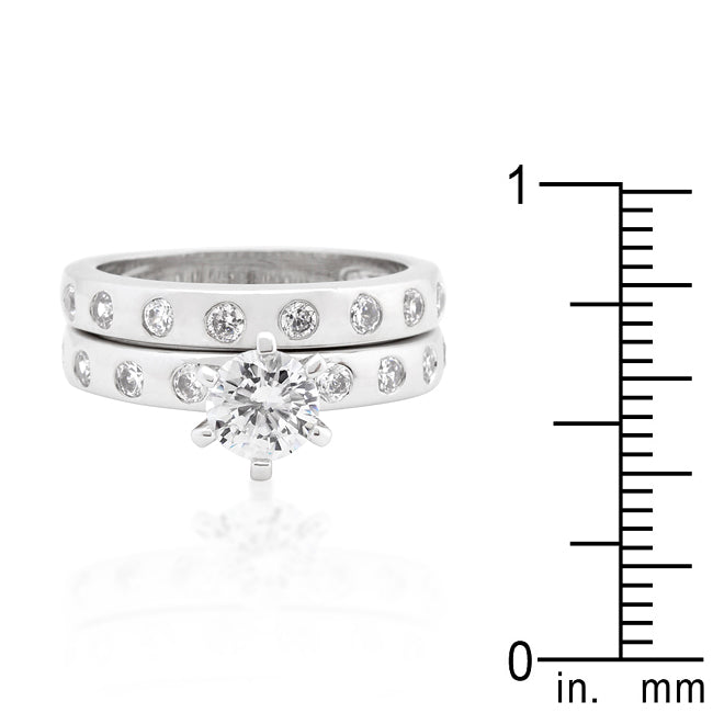 Classic Form Contemporary Edit Bezel Set Round Cut Bridal Ring Set - Friggin Jewelry Fashion