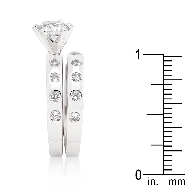 Classic Form Contemporary Edit Bezel Set Round Cut Bridal Ring Set - Friggin Jewelry Fashion