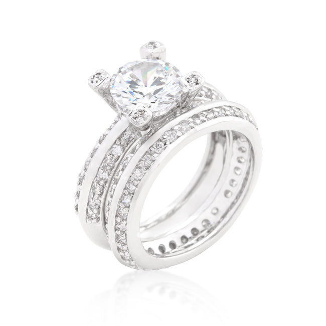 Faceted Whisper Couture Line Cubic Zirconia Round Cut Pave Ring Set - Friggin Jewelry Fashion