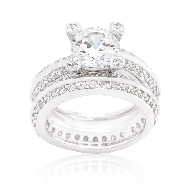 Faceted Whisper Couture Line Cubic Zirconia Round Cut Pave Ring Set - Friggin Jewelry Fashion