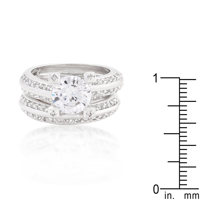 Faceted Whisper Couture Line Cubic Zirconia Round Cut Pave Ring Set - Friggin Jewelry Fashion