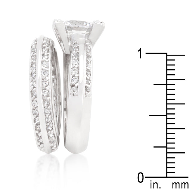 Faceted Whisper Couture Line Cubic Zirconia Round Cut Pave Ring Set - Friggin Jewelry Fashion