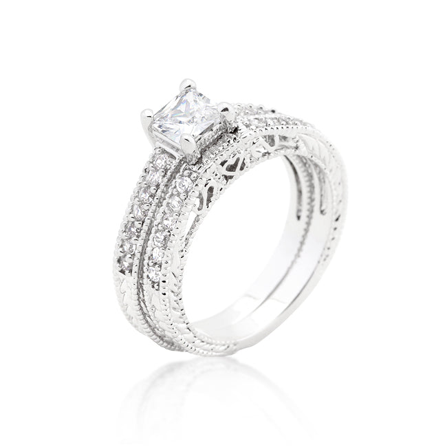 Starborn Icon Modern Line Princess Cut Filigree Bridal Ring Set - Friggin Jewelry Fashion