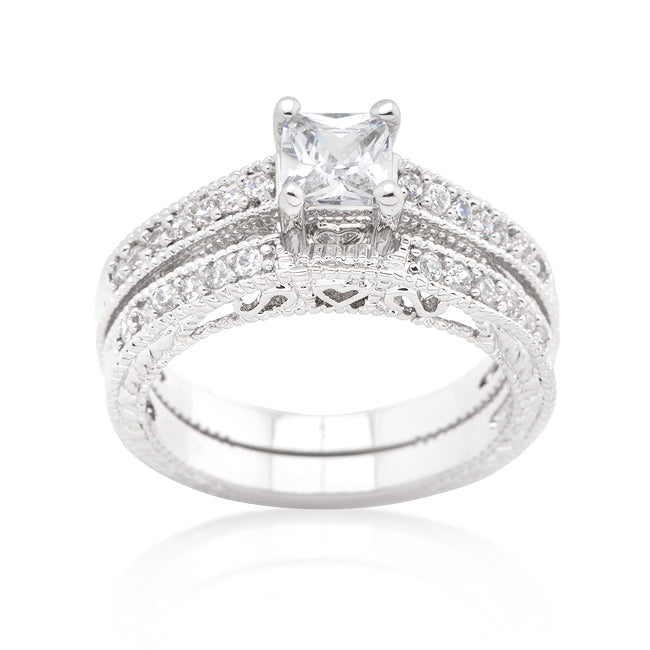 Starborn Icon Modern Line Princess Cut Filigree Bridal Ring Set - Friggin Jewelry Fashion