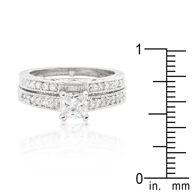 Starborn Icon Modern Line Princess Cut Filigree Bridal Ring Set - Friggin Jewelry Fashion