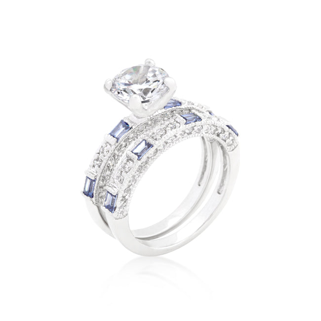 Fresh Spark Signature Icon Clear and Tanzanite Cubic Zirconia Ring Set - Friggin Jewelry Fashion