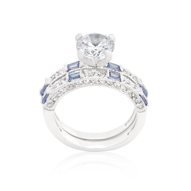 Fresh Spark Signature Icon Clear and Tanzanite Cubic Zirconia Ring Set - Friggin Jewelry Fashion