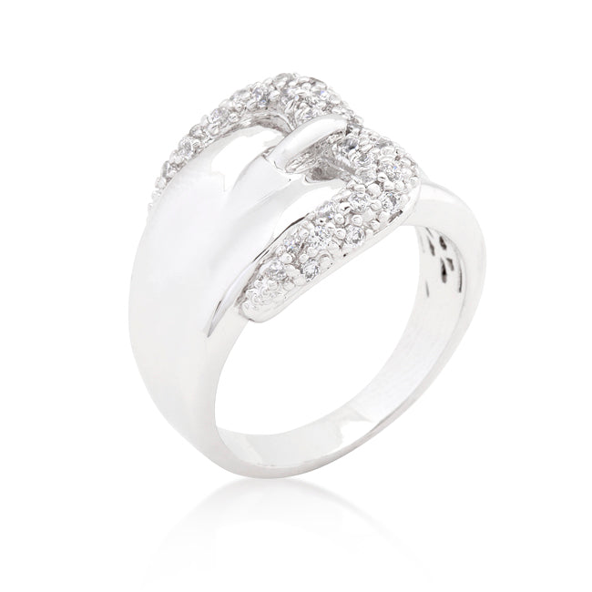 Sleek Spark Polished Line Simple Cubic Zirconia Belt Ring - Friggin Jewelry Fashion