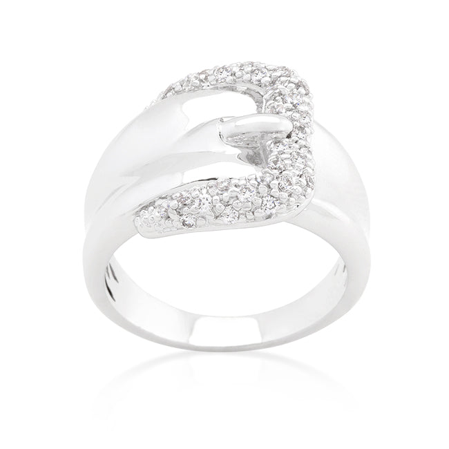 Sleek Spark Polished Line Simple Cubic Zirconia Belt Ring - Friggin Jewelry Fashion