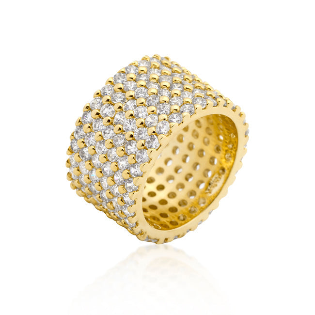 Smart Detail Bold Line Goldtone Finishd Wide Pave Cubic Zirconia Ring - Friggin Jewelry Fashion
