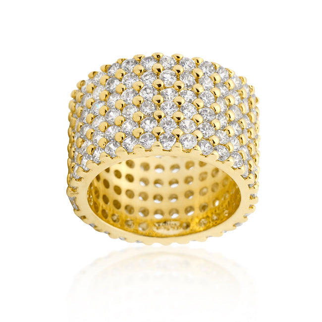 Smart Detail Bold Line Goldtone Finishd Wide Pave Cubic Zirconia Ring - Friggin Jewelry Fashion