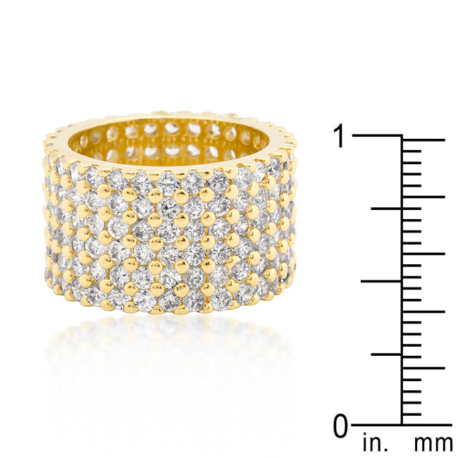Smart Detail Bold Line Goldtone Finishd Wide Pave Cubic Zirconia Ring - Friggin Jewelry Fashion