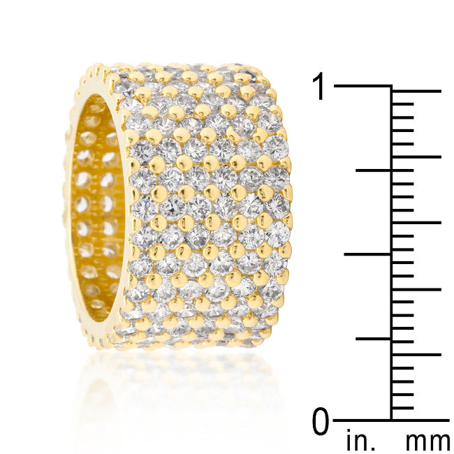 Smart Detail Bold Line Goldtone Finishd Wide Pave Cubic Zirconia Ring - Friggin Jewelry Fashion