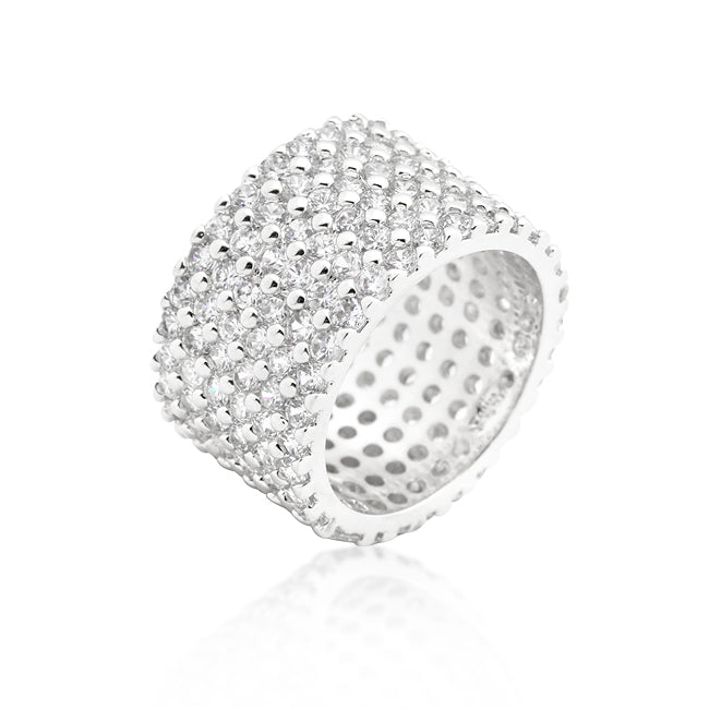 Daily Luxe Classic Edit Rhodium Plated Finishd Wide Pave Cubic Zirconia Ring - Friggin Jewelry Fashion
