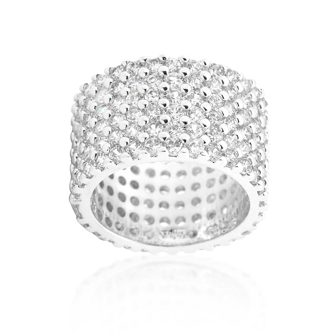 Daily Luxe Classic Edit Rhodium Plated Finishd Wide Pave Cubic Zirconia Ring - Friggin Jewelry Fashion