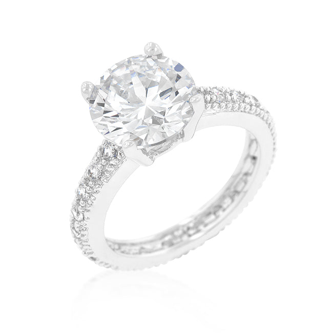Polished Classic Heritage Line Micro-pave Cubic Zirconia Engagement Ring - Friggin Jewelry Fashion