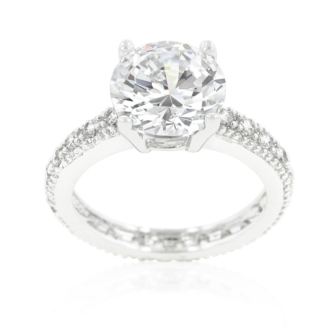 Polished Classic Heritage Line Micro-pave Cubic Zirconia Engagement Ring - Friggin Jewelry Fashion