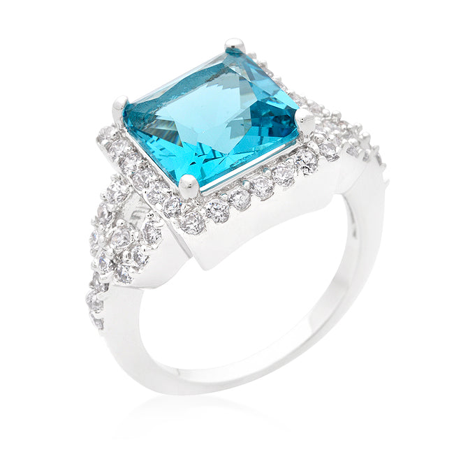 Little Luxuries Signature Edit Halo Style Princess Cut Aqua Blue Cocktail Ring - Friggin Jewelry Fashion