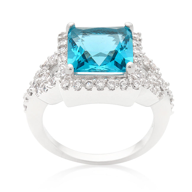 Little Luxuries Signature Edit Halo Style Princess Cut Aqua Blue Cocktail Ring - Friggin Jewelry Fashion