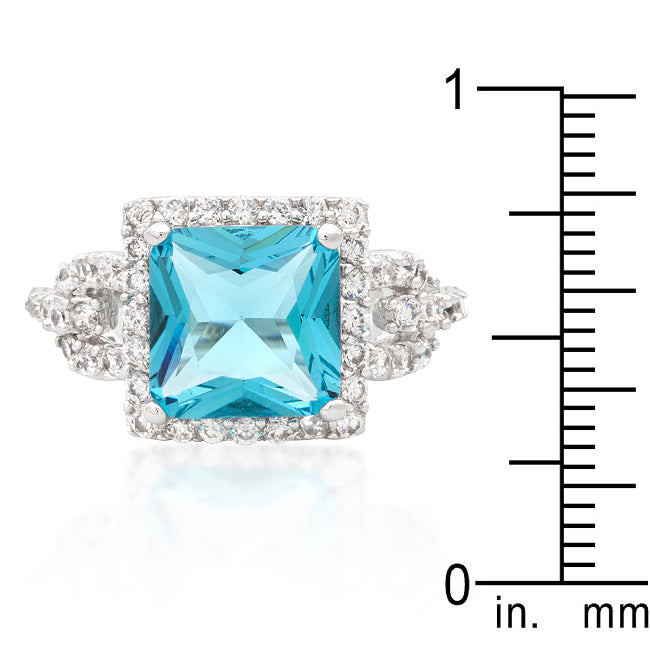 Little Luxuries Signature Edit Halo Style Princess Cut Aqua Blue Cocktail Ring - Friggin Jewelry Fashion