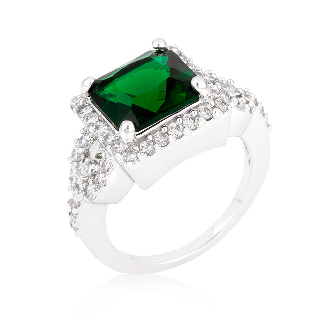 Bold Spark Pure Line Halo Style Princess Cut Emerald Green Cocktail Ring - Friggin Jewelry Fashion