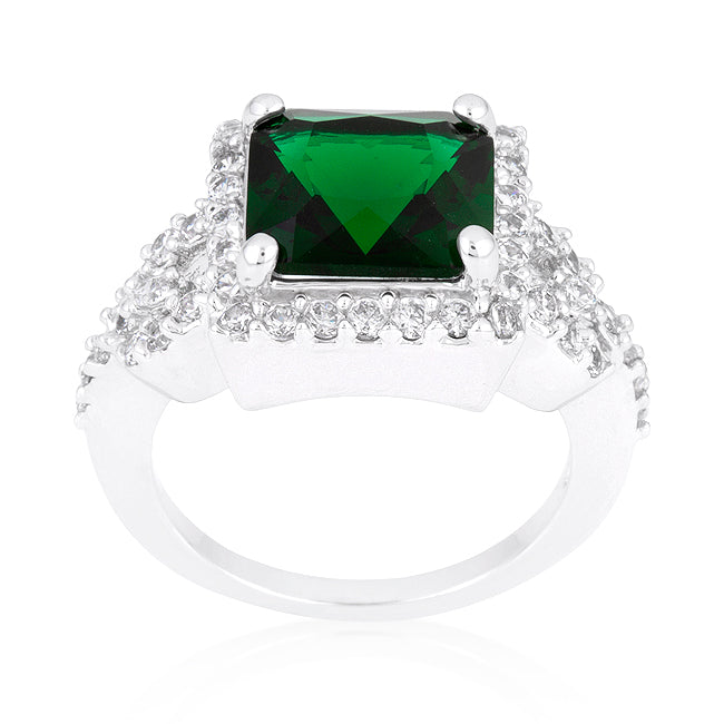 Bold Spark Pure Line Halo Style Princess Cut Emerald Green Cocktail Ring - Friggin Jewelry Fashion