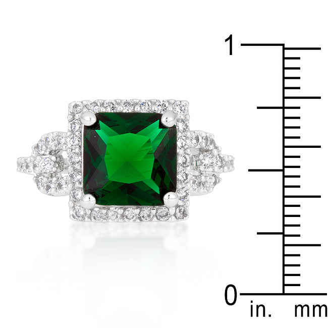 Bold Spark Pure Line Halo Style Princess Cut Emerald Green Cocktail Ring - Friggin Jewelry Fashion