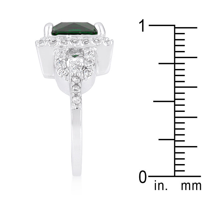 Bold Spark Pure Line Halo Style Princess Cut Emerald Green Cocktail Ring - Friggin Jewelry Fashion