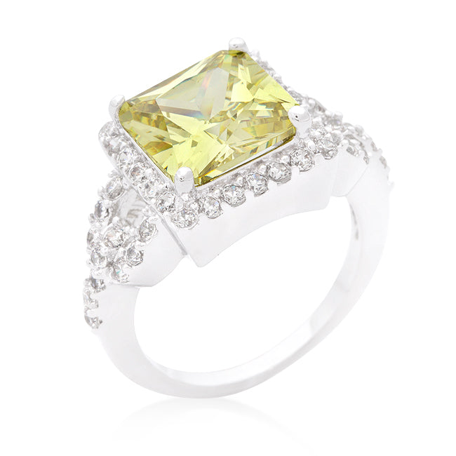 Essential Icon Classic Series Halo Style Princess Cut Peridot Cocktail Ring - Friggin Jewelry Fashion