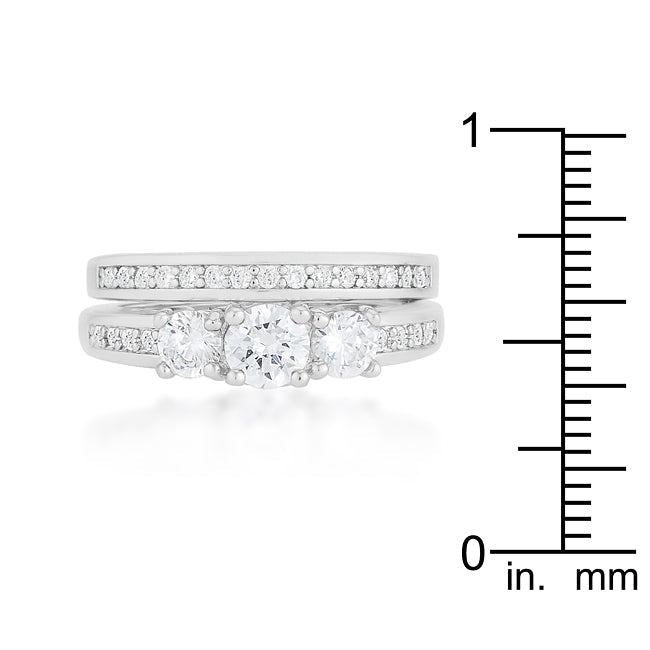 Refined Edge Signature Line Three Stone Wedding Ring Set - Friggin Jewelry Fashion
