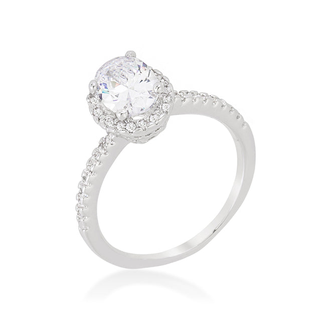 Everyday Spark Modern Icon Oval-Cut Floating Halo Cubic Zirconia Engagement Ring - Friggin Jewelry Fashion