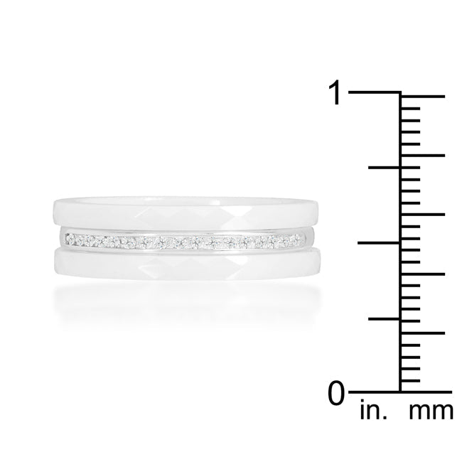 Everyday Bold Whisper Line White Ceramic Triplet Ring With Cubic Zirconia - Friggin Jewelry Fashion