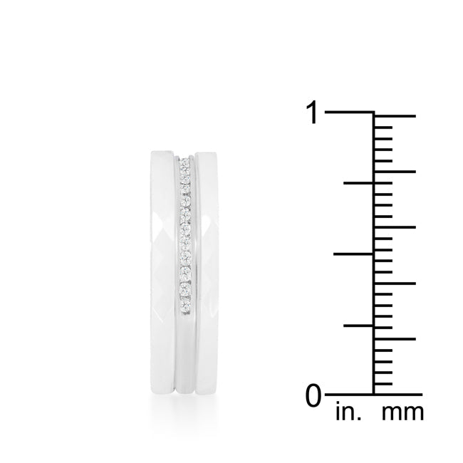 Everyday Bold Whisper Line White Ceramic Triplet Ring With Cubic Zirconia - Friggin Jewelry Fashion