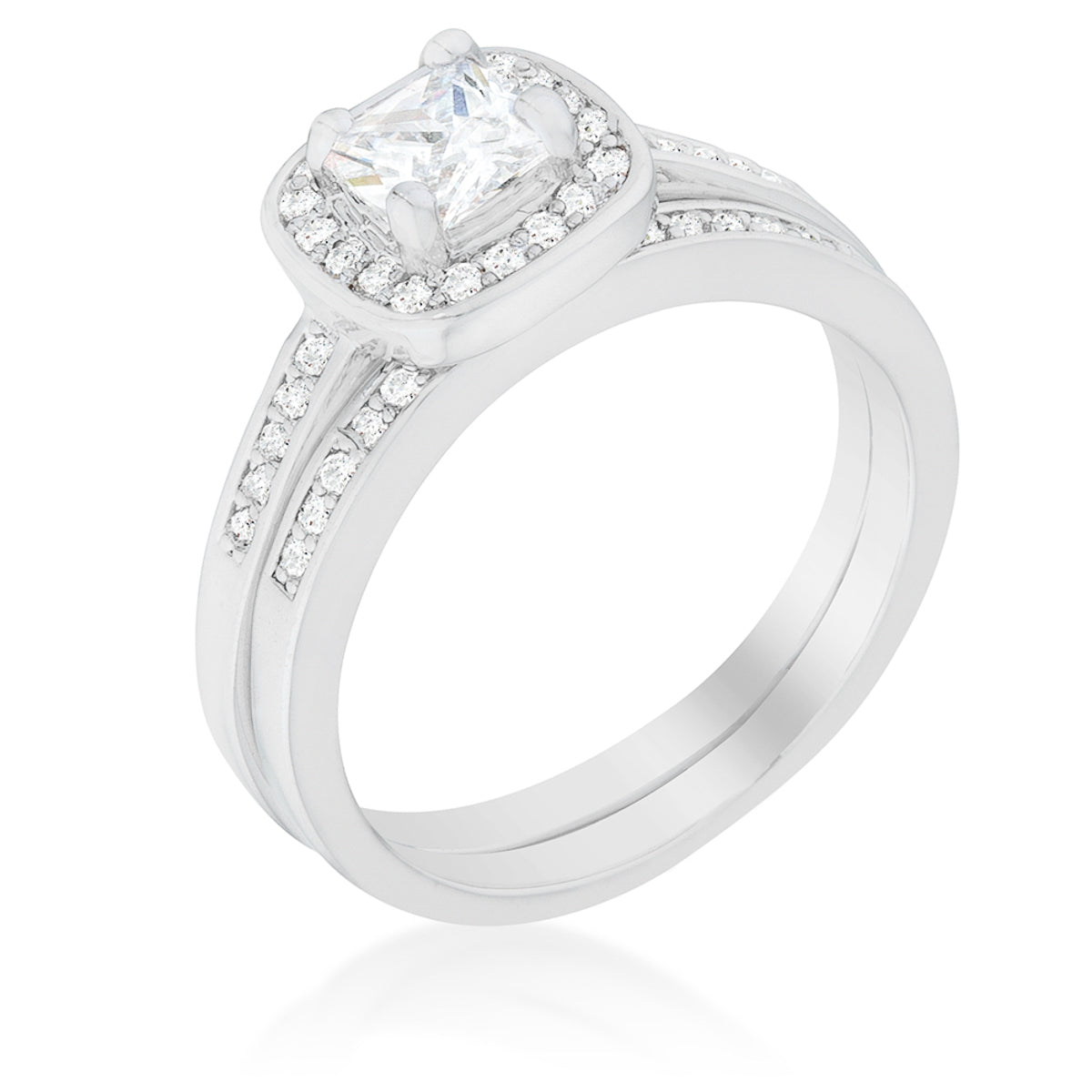 Covetable Icon Classic Line Pave Cushion Wedding Ring Set - Friggin Jewelry Fashion