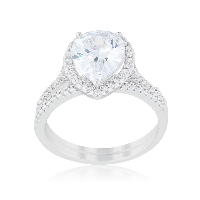 Envy Worthy Icon Heritage Line Halo Solitaire Pear Engagement Ring - Friggin Jewelry Fashion