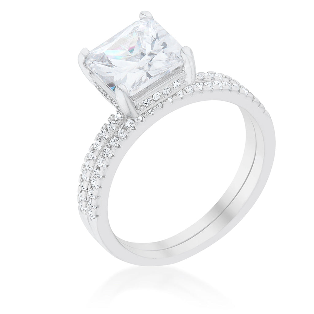 Radiant Edge Classic Series Princess Solitaire Wedding Set Ring - Friggin Jewelry Fashion