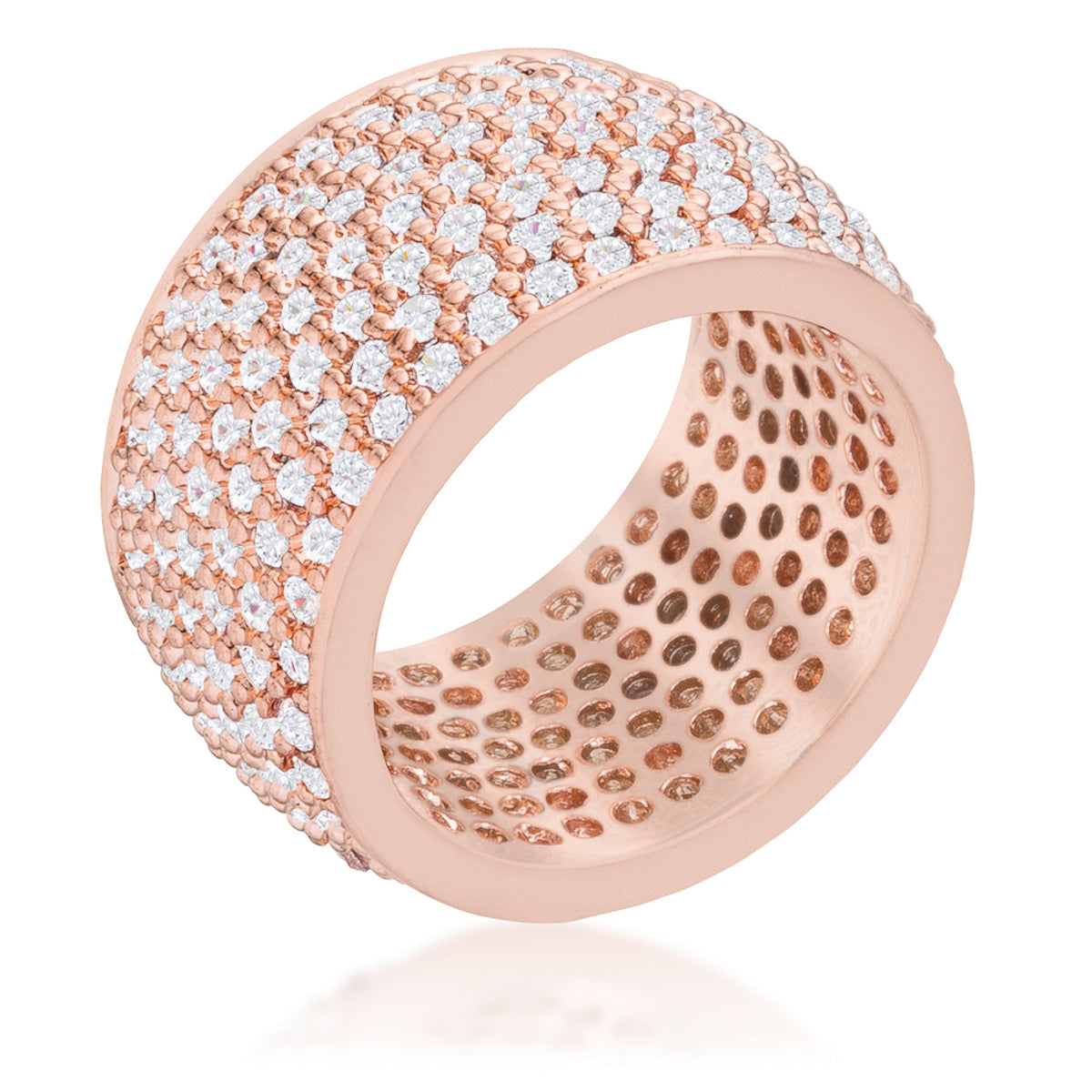 Refined Edge Signature Line Wide Pave Cubic Zirconia Rose Gold Band Ring - Friggin Jewelry Fashion
