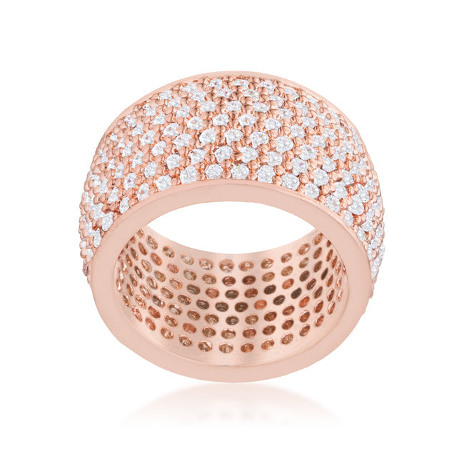 Refined Edge Signature Line Wide Pave Cubic Zirconia Rose Gold Band Ring - Friggin Jewelry Fashion