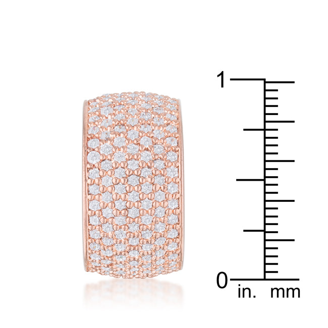 Refined Edge Signature Line Wide Pave Cubic Zirconia Rose Gold Band Ring - Friggin Jewelry Fashion