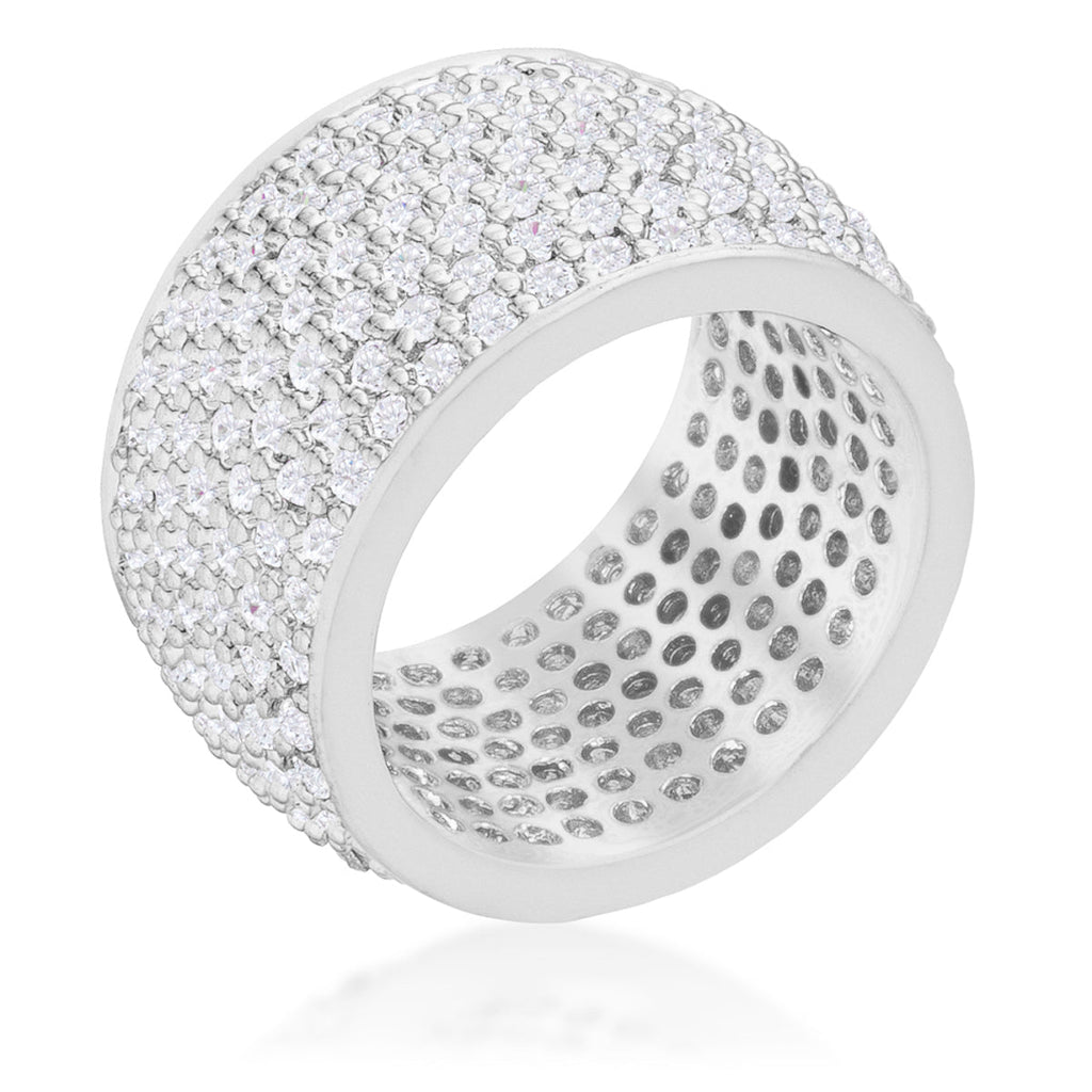 Sovereign Edge Modern Edit Wide Pave Cubic Zirconia Silvertone Band Ring - Friggin Jewelry Fashion