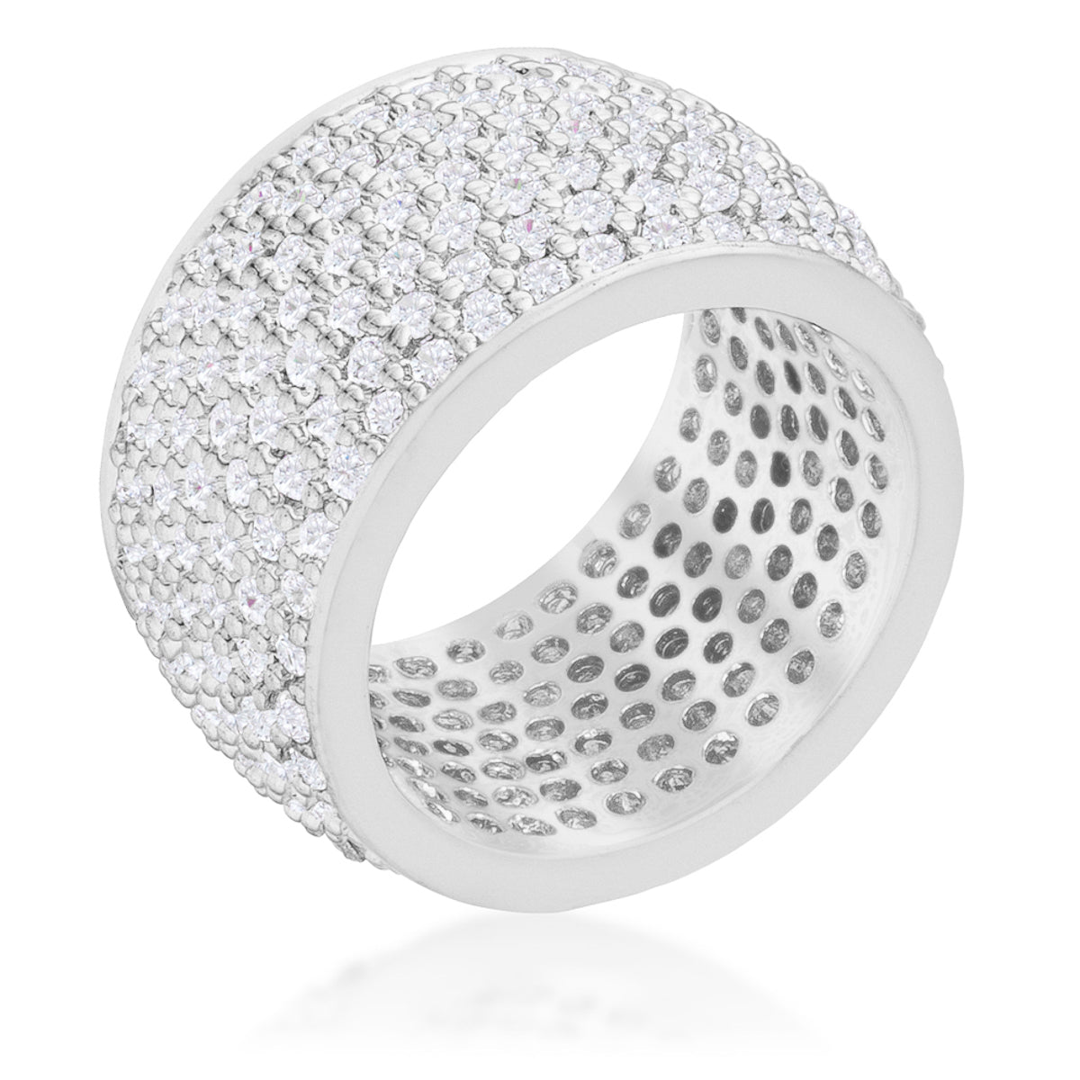 Sovereign Edge Modern Edit Wide Pave Cubic Zirconia Silvertone Band Ring - Friggin Jewelry Fashion