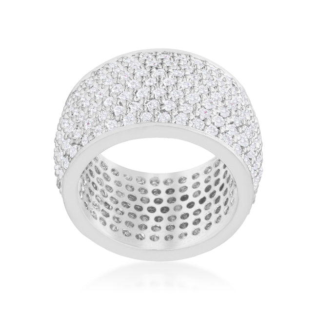 Sovereign Edge Modern Edit Wide Pave Cubic Zirconia Silvertone Band Ring - Friggin Jewelry Fashion