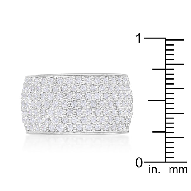 Sovereign Edge Modern Edit Wide Pave Cubic Zirconia Silvertone Band Ring - Friggin Jewelry Fashion