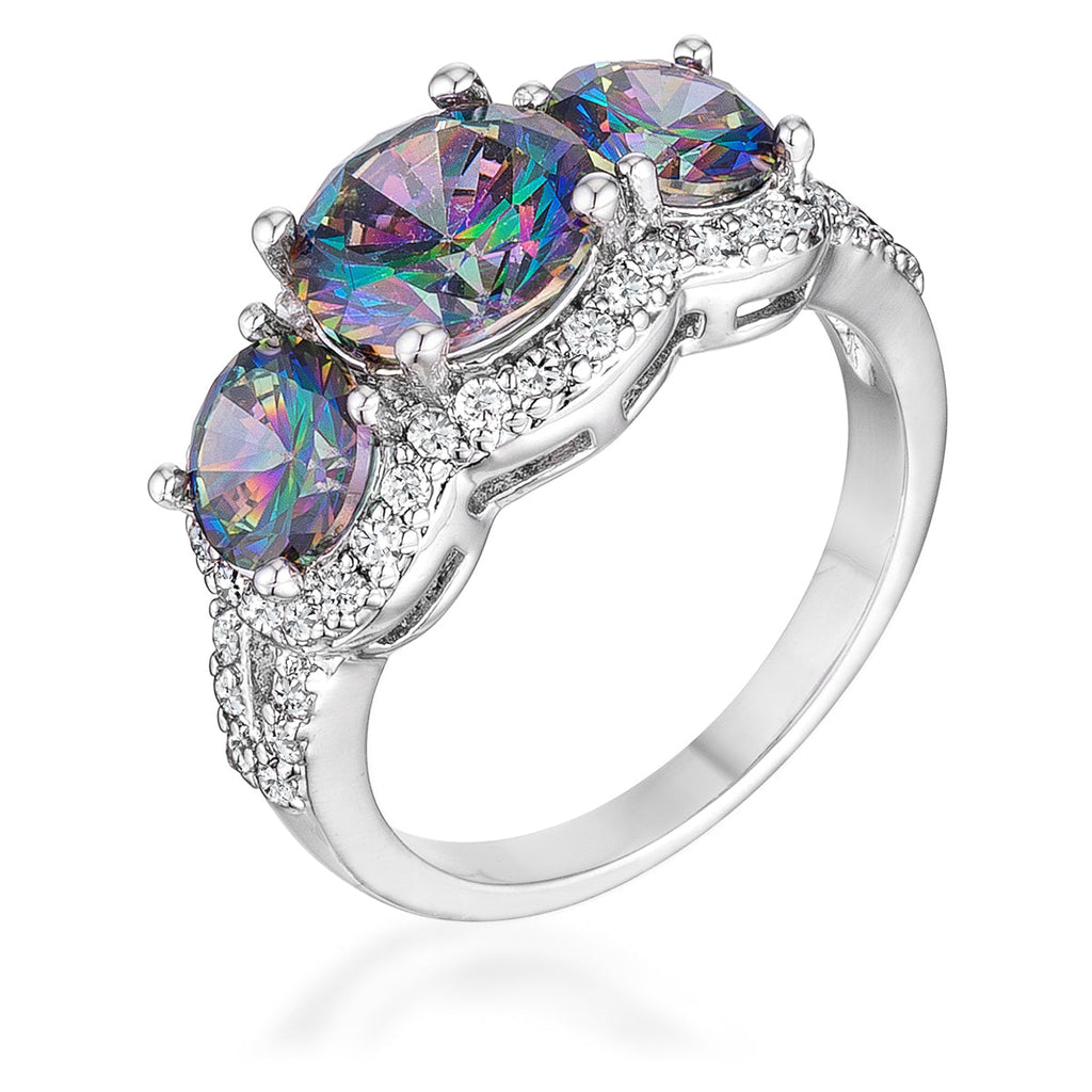 Proper Classic Everyday Edit 4 Ct Three Stone Rhodium Ring with Mystic and Clear CZ - Friggin Jewelry Fashion