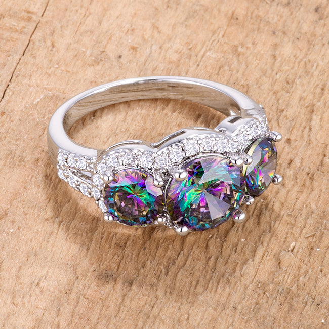 Proper Classic Everyday Edit 4 Ct Three Stone Rhodium Ring with Mystic and Clear CZ - Friggin Jewelry Fashion