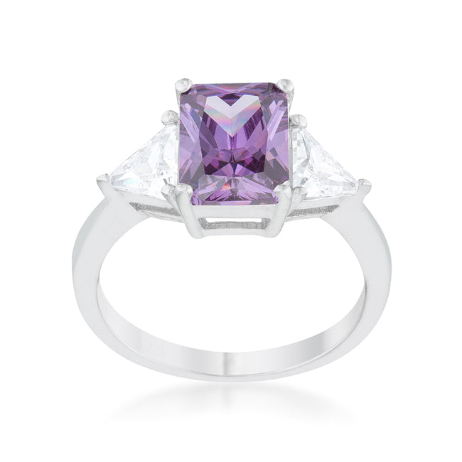 Seductive Detail Icon Series Classic Amethyst Rhodium Engagement Ring - Friggin Jewelry Fashion